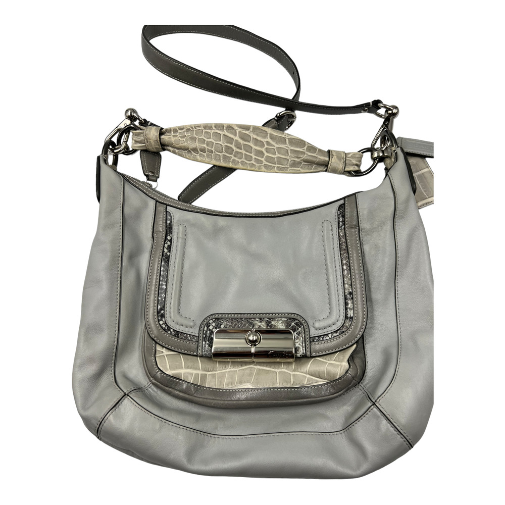 Coach Gray Python and Croc Embossed Leather Kristin Handbag
